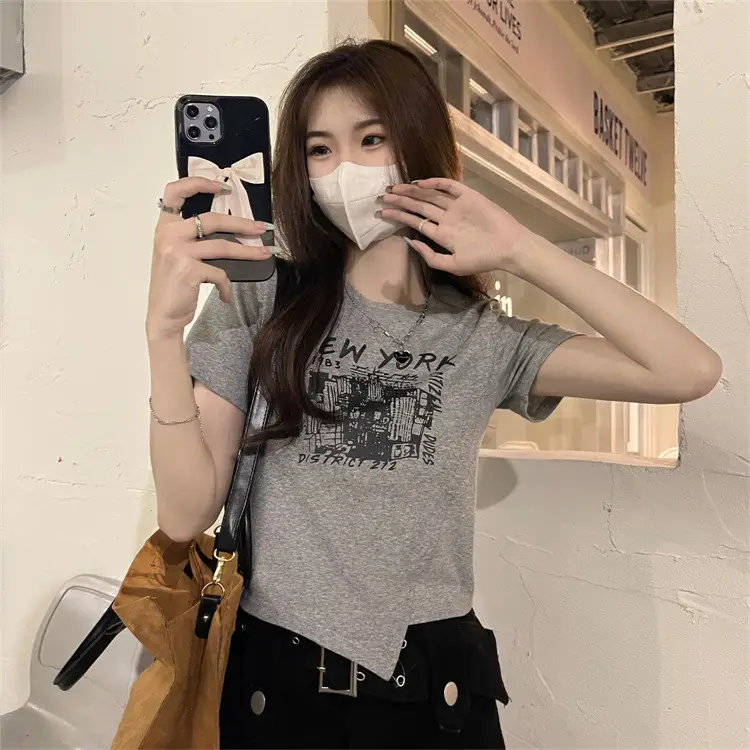 Women Grey Graphic T-Shirt Short Sleeve Summer 2025 — feature 15