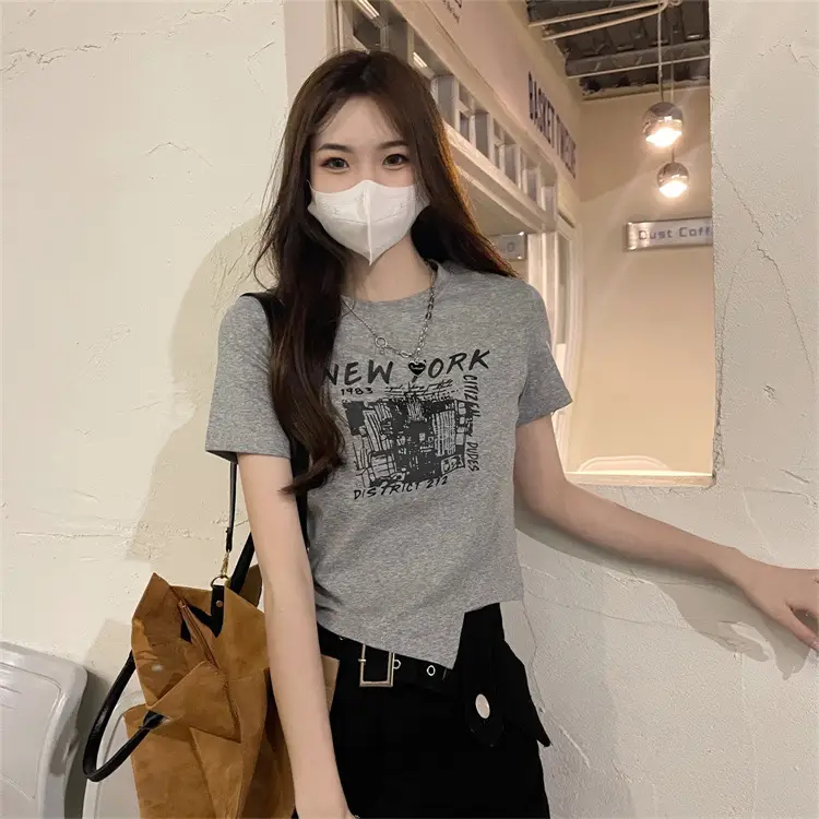 Women Grey Graphic T-Shirt Short Sleeve Summer 2025 — feature 16