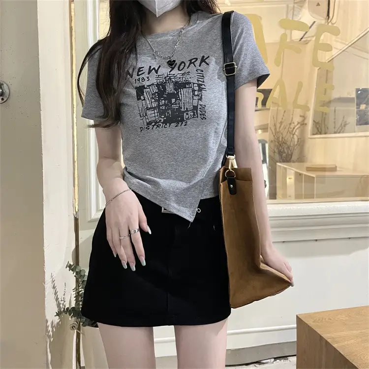 Women Grey Graphic T-Shirt Short Sleeve Summer 2025 — feature 17
