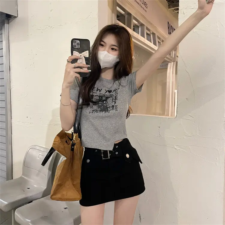 Women Grey Graphic T-Shirt Short Sleeve Summer 2025 — feature 18