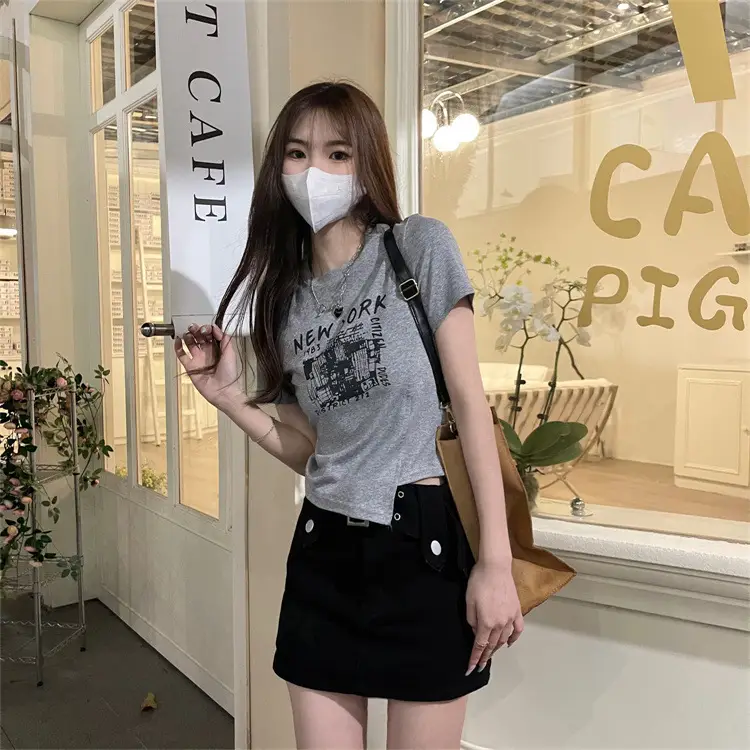 Women Grey Graphic T-Shirt Short Sleeve Summer 2025 — feature 19