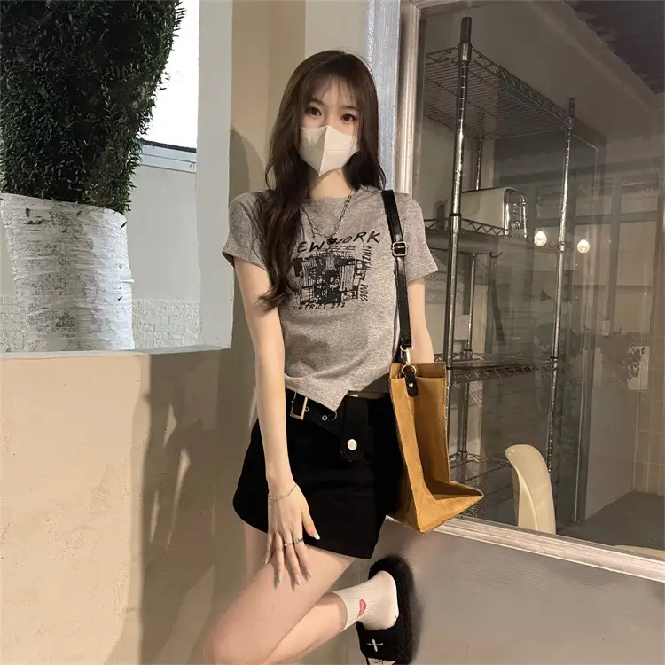 Women Grey Graphic T-Shirt Short Sleeve Summer 2025 — feature 20