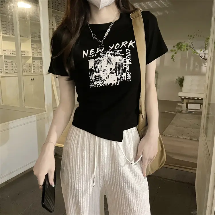 Women Grey Graphic T-Shirt Short Sleeve Summer 2025 — feature 22