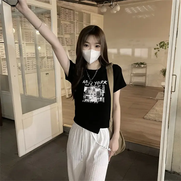Women Grey Graphic T-Shirt Short Sleeve Summer 2025 — feature 26