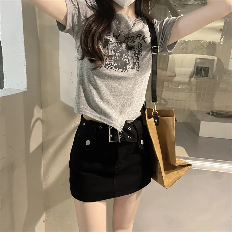 Women Grey Graphic T-Shirt Short Sleeve Summer 2025 — feature 7