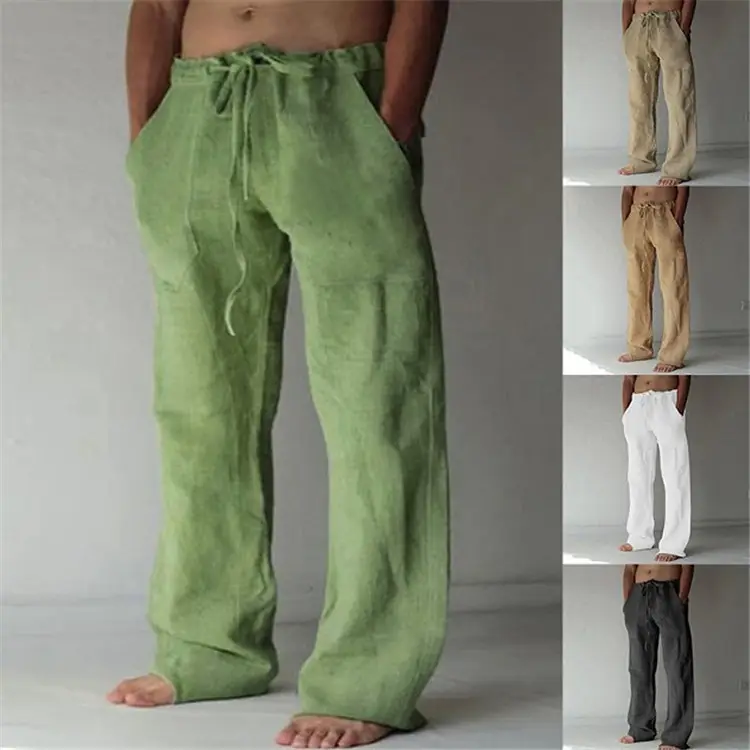 Men's White Drawstring Elastic Loose Pants Casual Wear