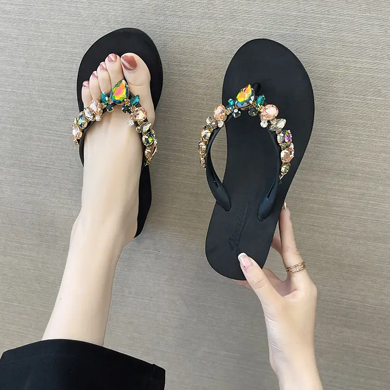 Women's Glass Heart Rhinestone Flip Flops Summer