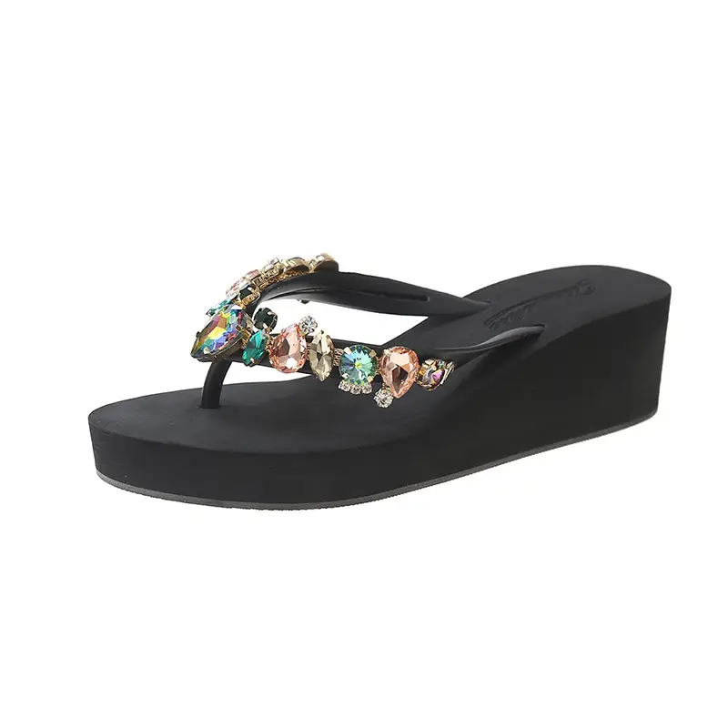 Women's Glass Heart Rhinestone Flip Flops Summer