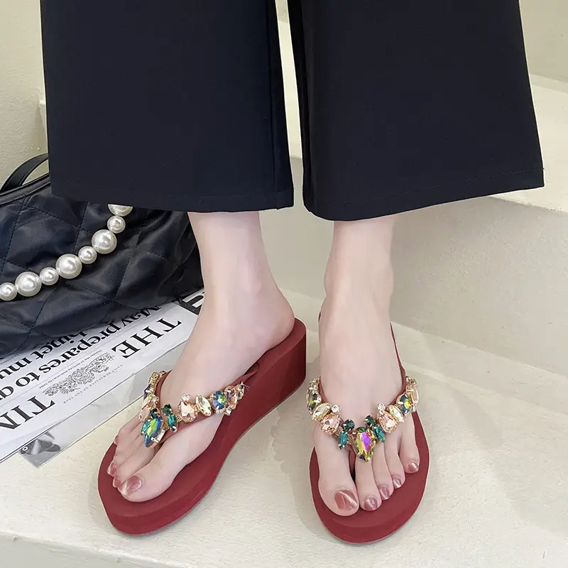 Women's Glass Heart Rhinestone Flip Flops Summer