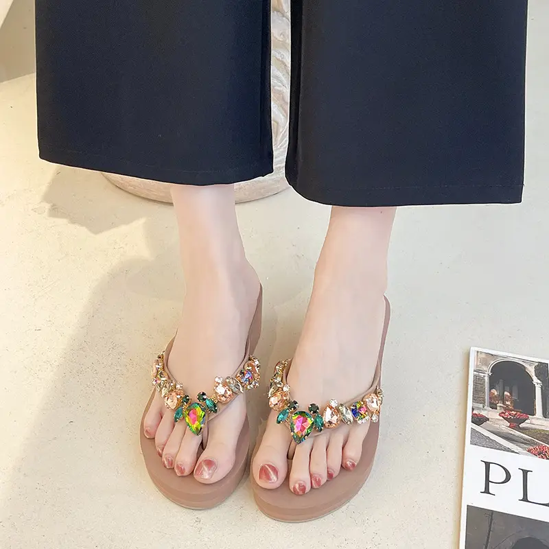 Women's Glass Heart Rhinestone Flip Flops Summer
