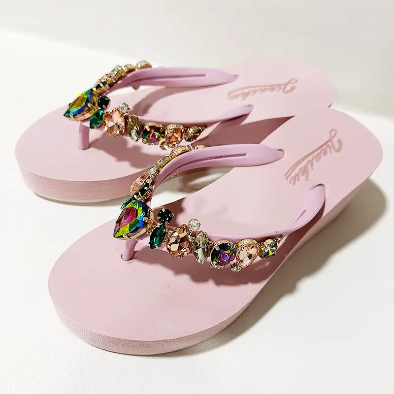 Women's Glass Heart Rhinestone Flip Flops Summer