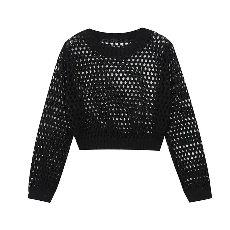 Black Cut Out Knit Long Sleeve Women's Top 2024 - Image 4