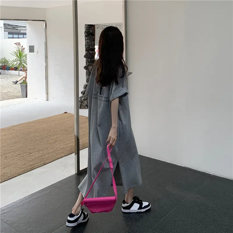 Women Korean Style Split Over Knee Dress Grey — feature 10