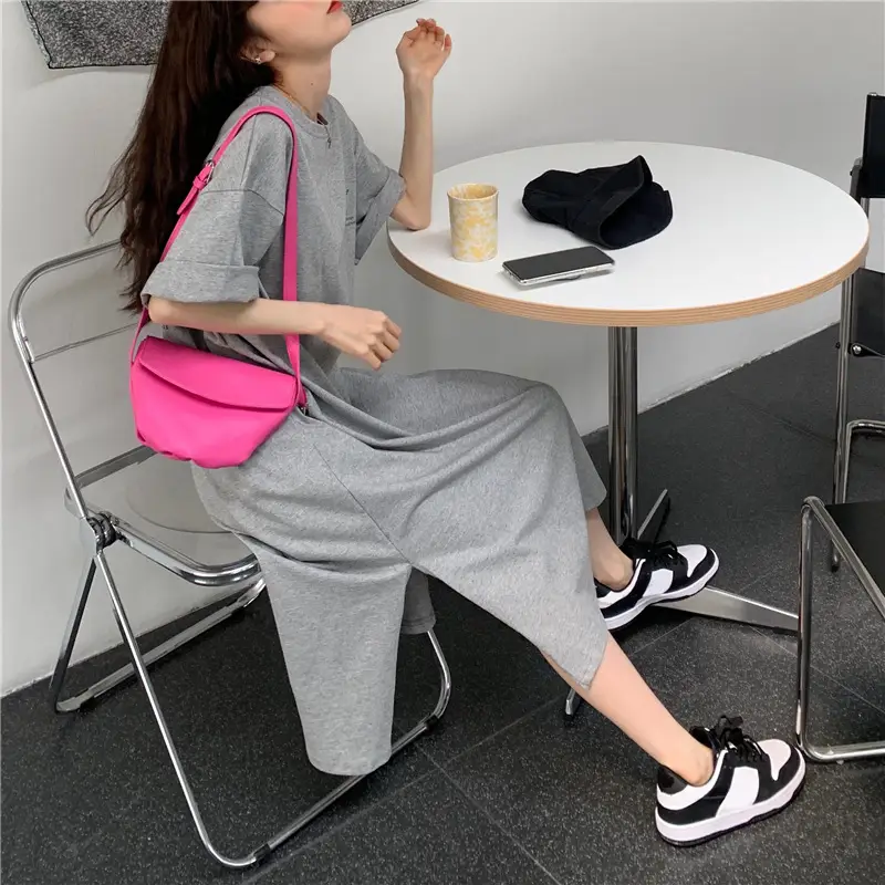 Women Korean Style Split Over Knee Dress Grey — feature 12