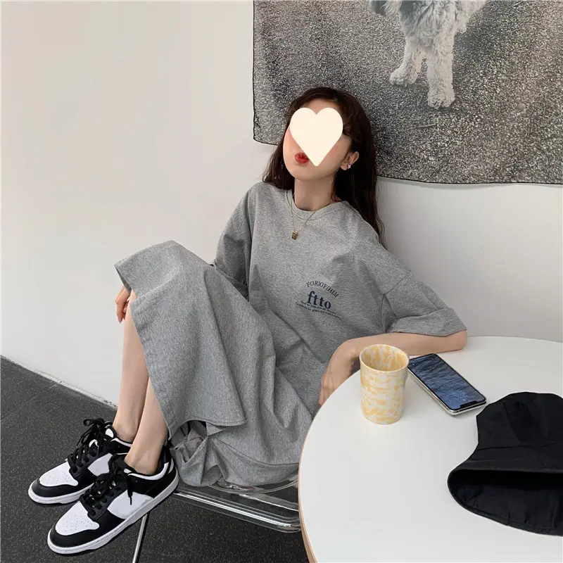 Women Korean Style Split Over Knee Dress Grey — feature 14