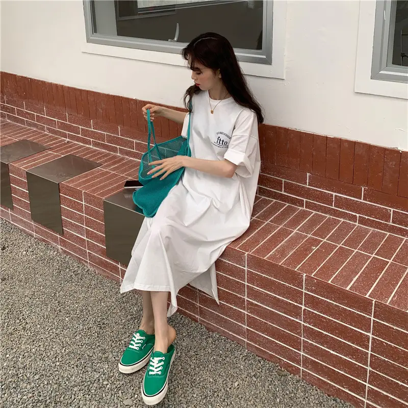 Women Korean Style Split Over Knee Dress Grey — feature 18