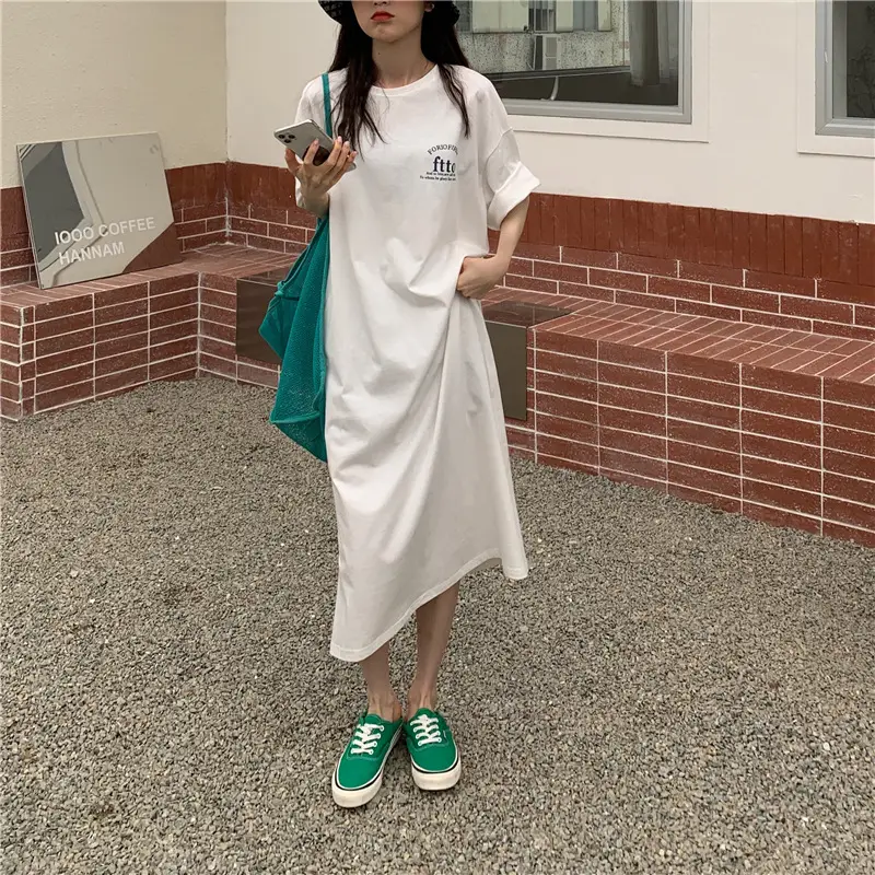 Women Korean Style Split Over Knee Dress Grey — feature 21