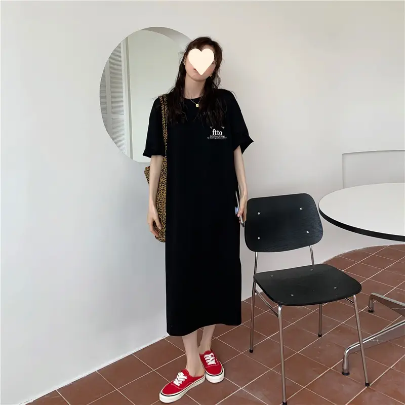 Women Korean Style Split Over Knee Dress Grey — feature 24