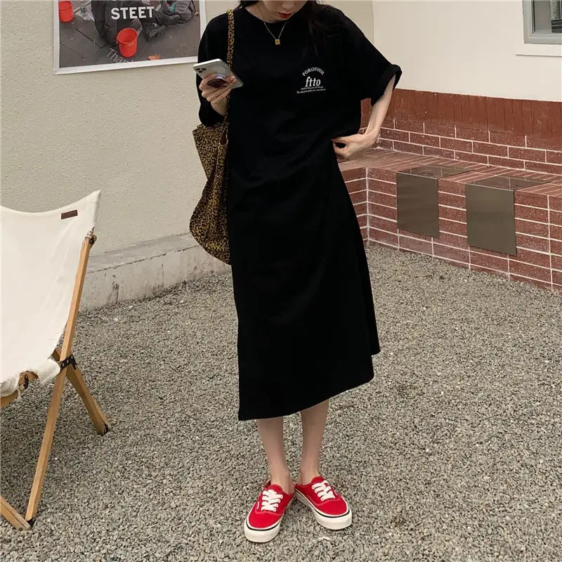 Women Korean Style Split Over Knee Dress Grey — feature 25
