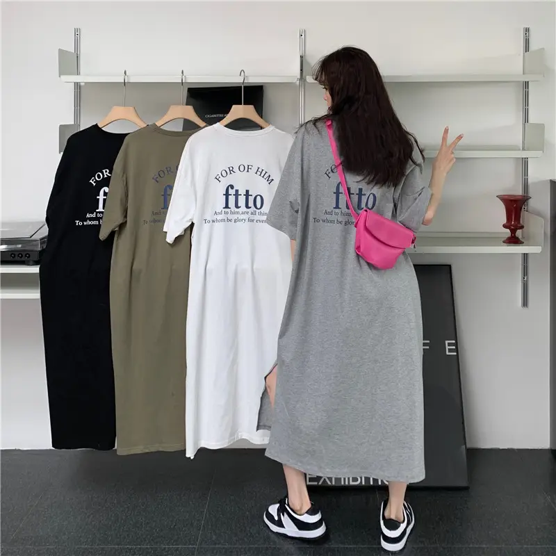 Women Korean Style Split Over Knee Dress Grey — feature 3
