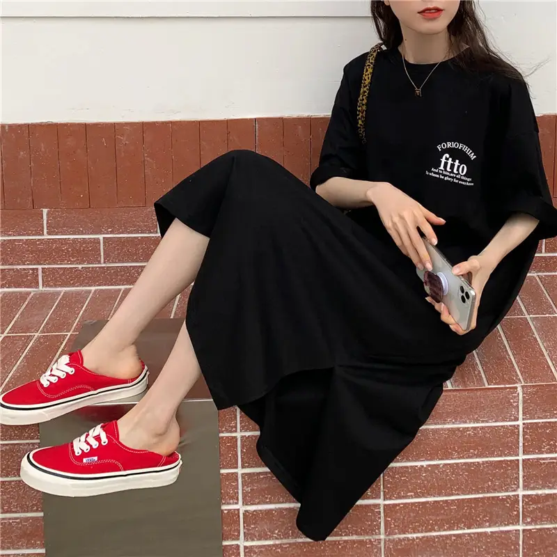 Women Korean Style Split Over Knee Dress Grey — feature 30