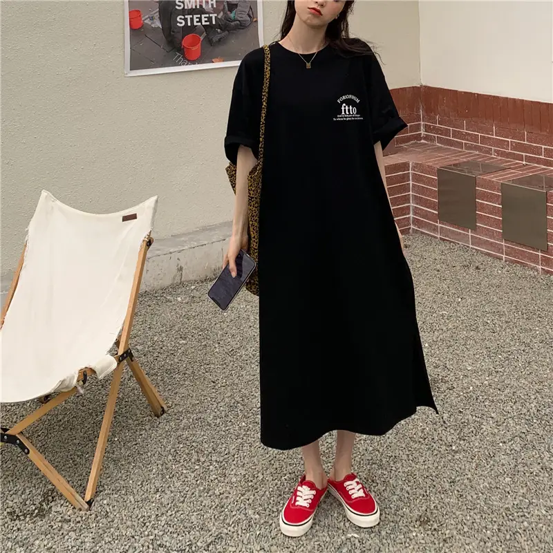 Women Korean Style Split Over Knee Dress Grey — feature 31