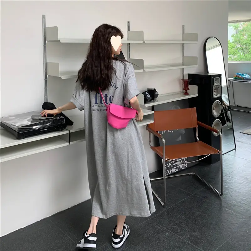 Women Korean Style Split Over Knee Dress Grey — feature 6