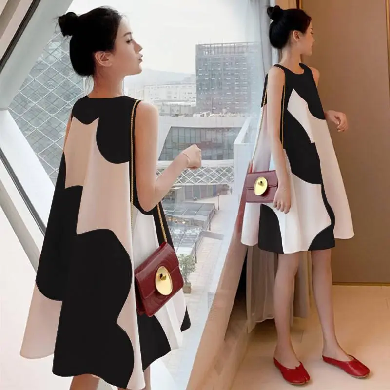 Korean Style Plus Size Sleeveless Midi Dress Red White
