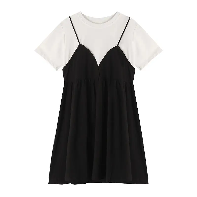 Maternity Dress Black White Fake Two Piece Loose Plus Size