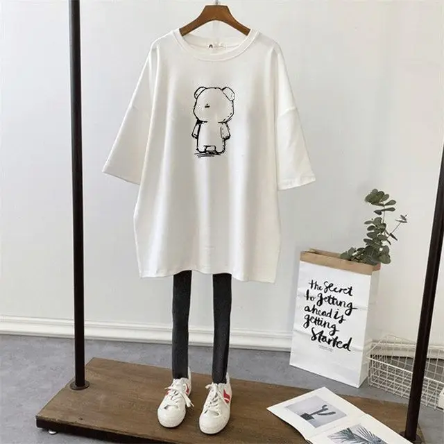 Pregnant Women Dinosaur Print T-Shirt White Loose Fit