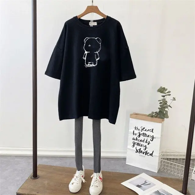 Pregnant Women Dinosaur Print T-Shirt White Loose Fit