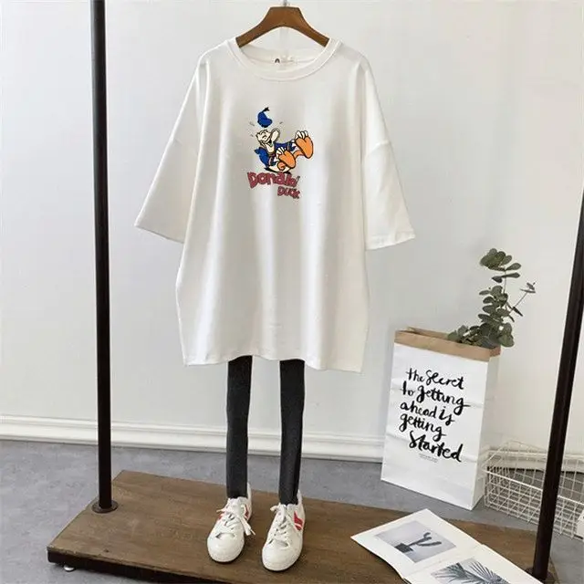Pregnant Women Dinosaur Print T-Shirt White Loose Fit