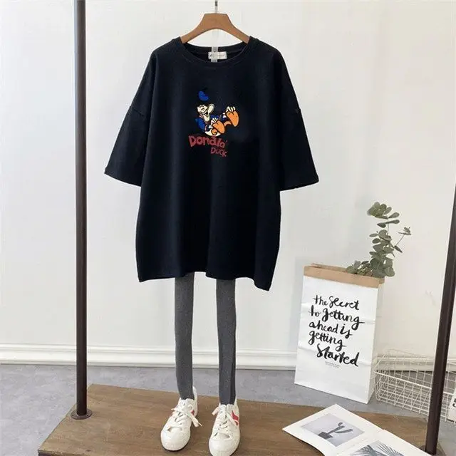 Pregnant Women Dinosaur Print T-Shirt White Loose Fit