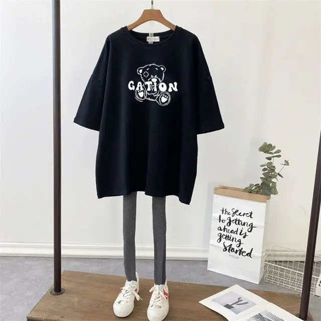Pregnant Women Dinosaur Print T-Shirt White Loose Fit
