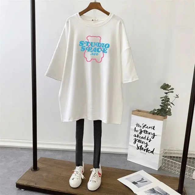 Pregnant Women Dinosaur Print T-Shirt White Loose Fit