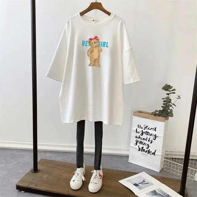 Pregnant Women Dinosaur Print T-Shirt White Loose Fit