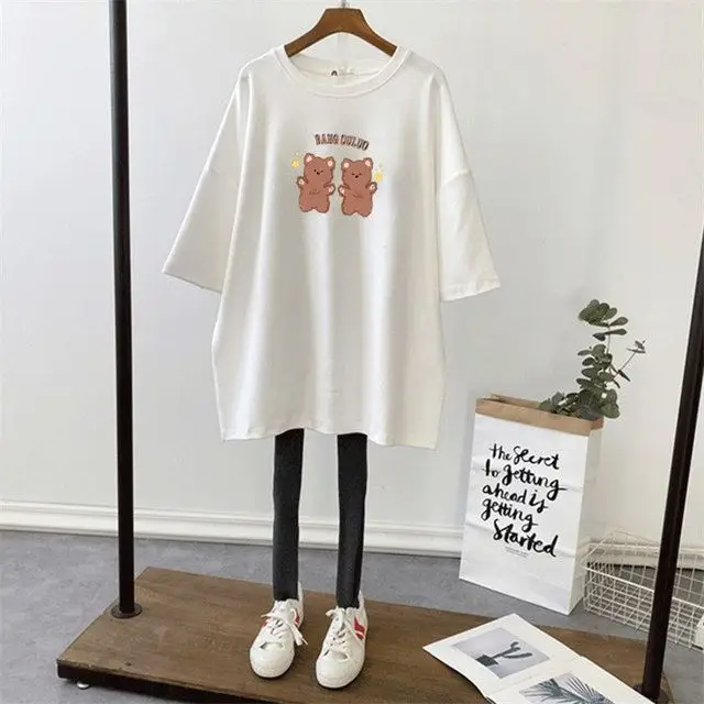 Pregnant Women Dinosaur Print T-Shirt White Loose Fit