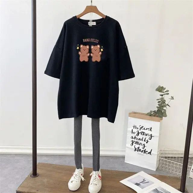 Pregnant Women Dinosaur Print T-Shirt White Loose Fit