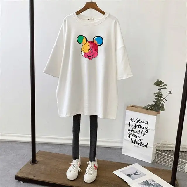 Pregnant Women Dinosaur Print T-Shirt White Loose Fit