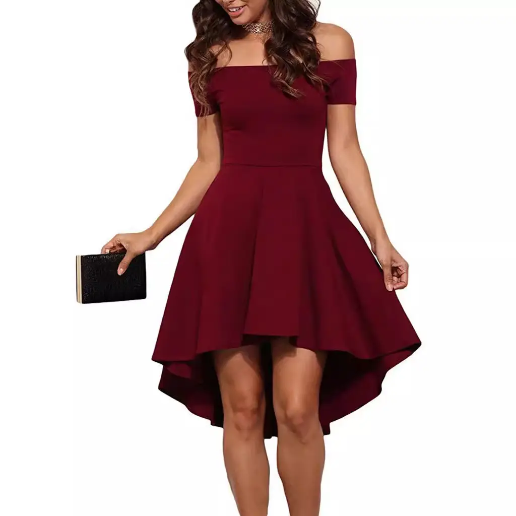 Women's Maroon Off-Shoulder Swallowtail Skirt Set