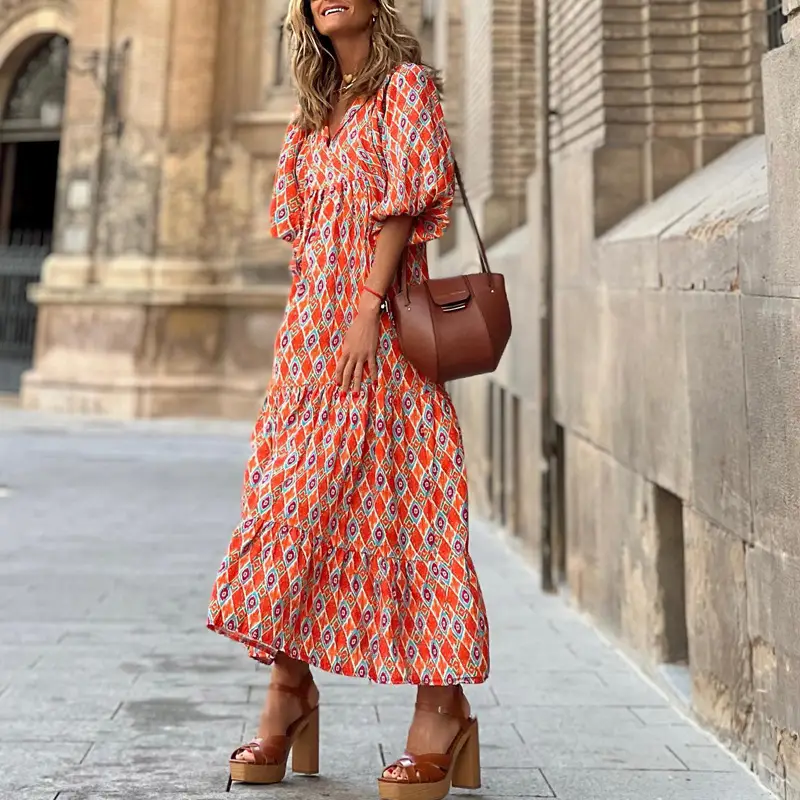 Bohemian Printed Long Dress Large Swing