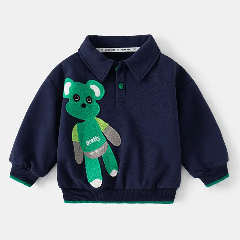 Boys Navy Hoodie with Green Trim 2023 Spring - Image 2