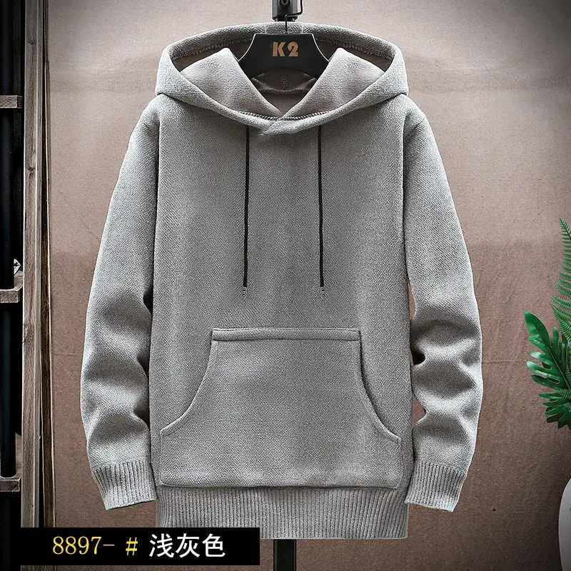 Men Grey Fleece Hoodie Winter Warm Cozy - Image 8