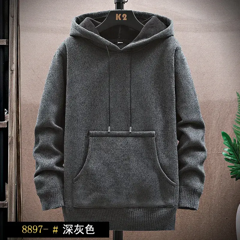 Men Grey Fleece Hoodie Winter Warm Cozy - Image 4