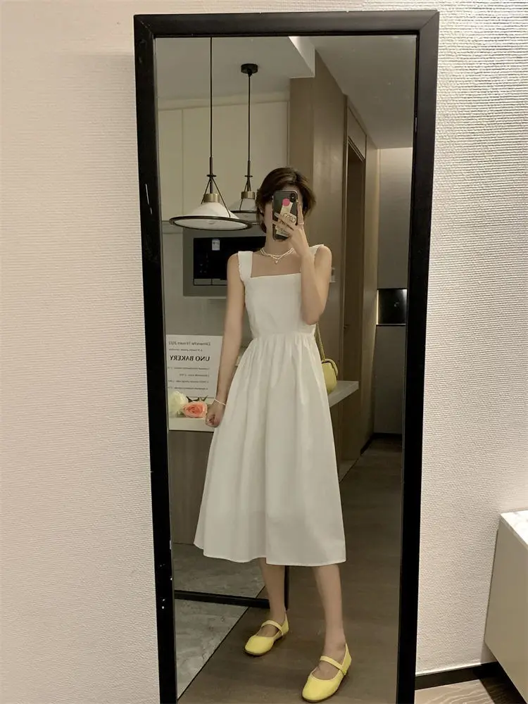 White French Dress Women Summer 2025 Mid-Length Waist Slimming Look — feature 45