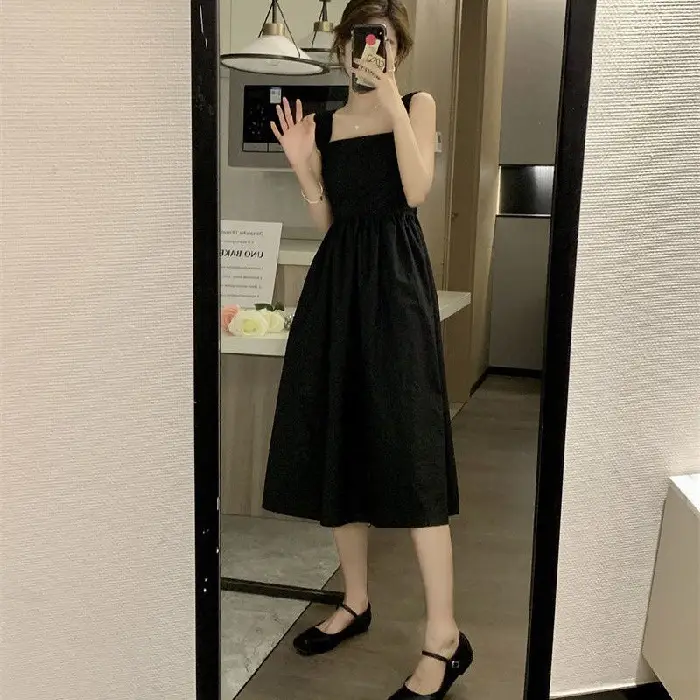 White French Dress Women Summer 2025 Mid-Length Waist Slimming Look - Image 2