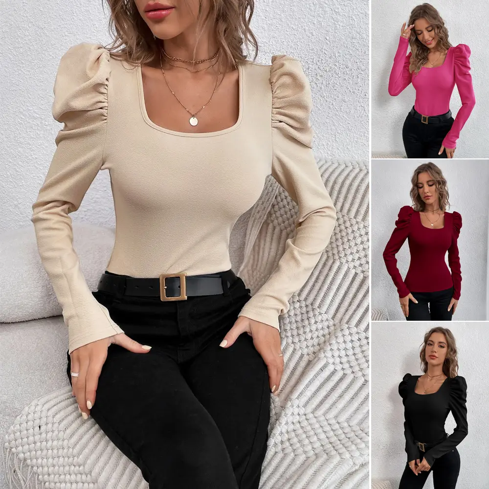 Black Knit Long-Sleeve Commuter Top with Square Neck - Image 17