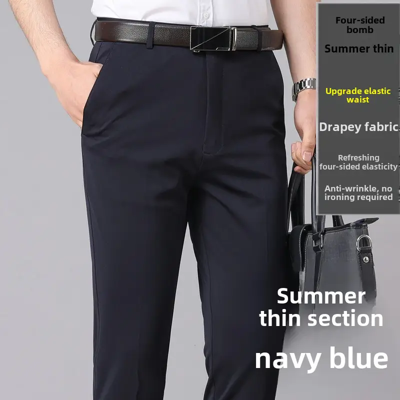 Men Navy Blue Velvet Padded Stretch Pants - Image 18