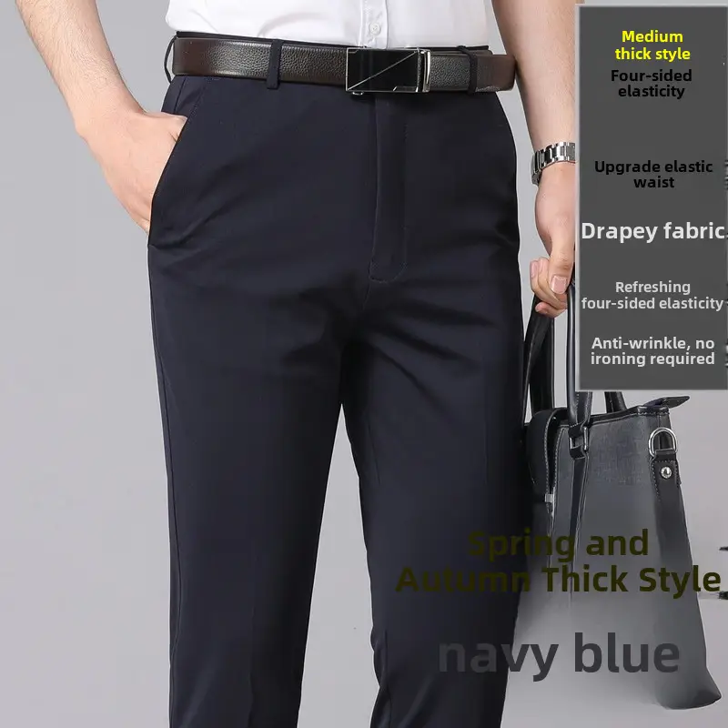 Men Navy Blue Velvet Padded Stretch Pants - Image 42