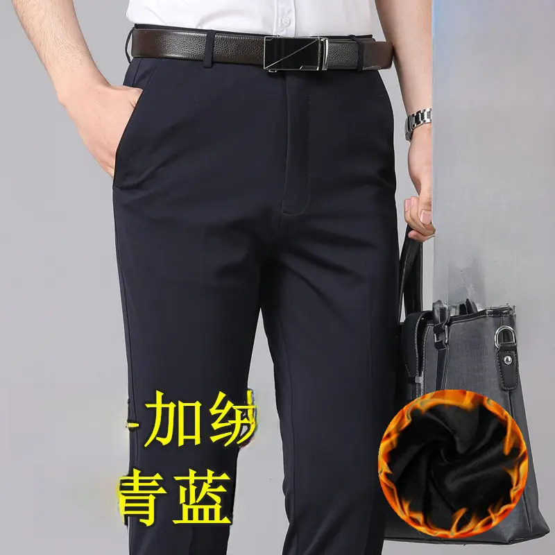 Men Navy Blue Velvet Padded Stretch Pants - Image 61